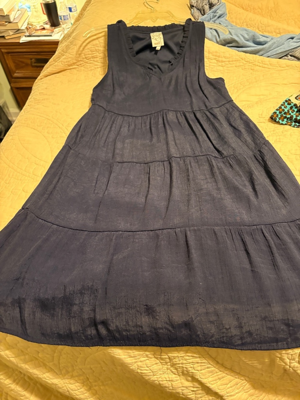 NAIF Navy Sleeveless Tiered Midi Dress